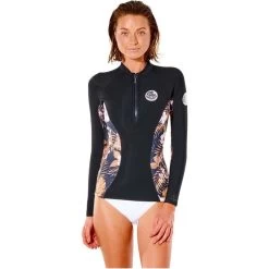 2022 Rip Curl Mujer G-Bomb 1mm Manga Larga Neopreno Jacket 112WWJ - Black / Gold