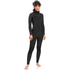 2024 Roxy Mujer Swell Series 5/4/3mm Chest Zip Con Capucha Neopreno ERJW203012 - Black