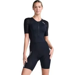 2024 2XU Mujer Aero Sleeved Trisuit WT6431d - Black / White