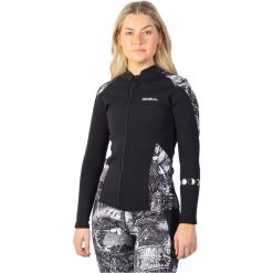 2024 Gul Luna7 Para Mujer Front Zip Sup Traje Chaqueta La6301-c1 - Roto Palm / Negro -Aqua Sport Tienda 202320Gul20Womens20Luna720Front20Zip20Wetsuit20Jacket20LA6301 C120 20Broken20Palm20Black20side.2000x2000