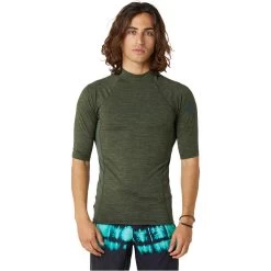 2024 Rip Curl Hombres Dawn Patrol UPF Performance Chaleco De Lycra De Manga Corta 14BMRV - Olive Marle