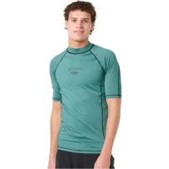 2024 Rip Curl Hombres Fade Out UPF Performance Chaleco De Lycra De Manga Corta 145MRV - Washed Green