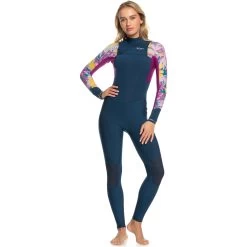2024 Roxy Mujer Swell Series 5/4/3mm Chest Zip Neopreno ERJW103128 - Anthracite Hot Tropics Swim