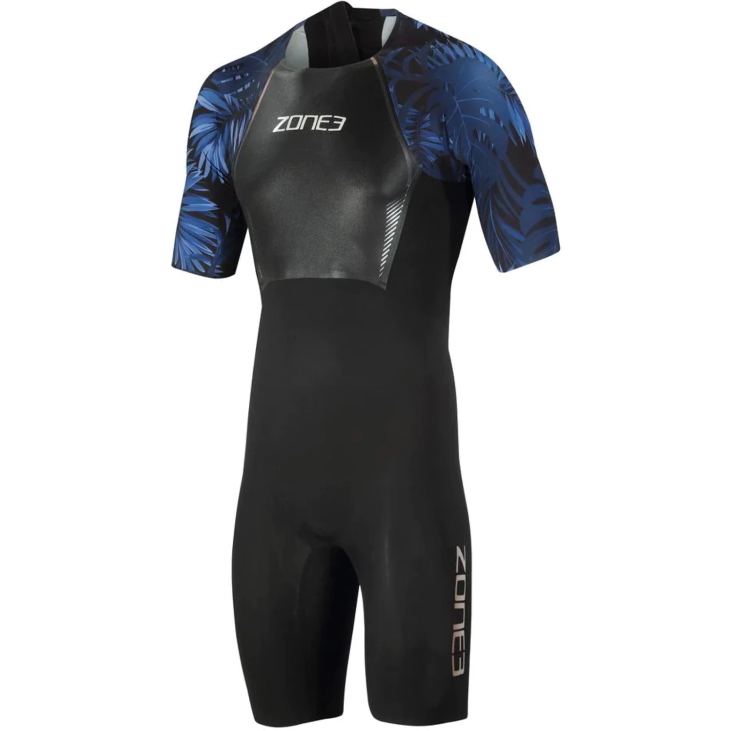 2024 Zone3 Hombres Tropical Palm Back Zip Shorty Swimskin SS21MWTC101 - Black / Blue 1 2024 Zone3 Hombres Tropical Palm Back Zip Shorty Swimskin SS21MWTC101 - Black / Blue