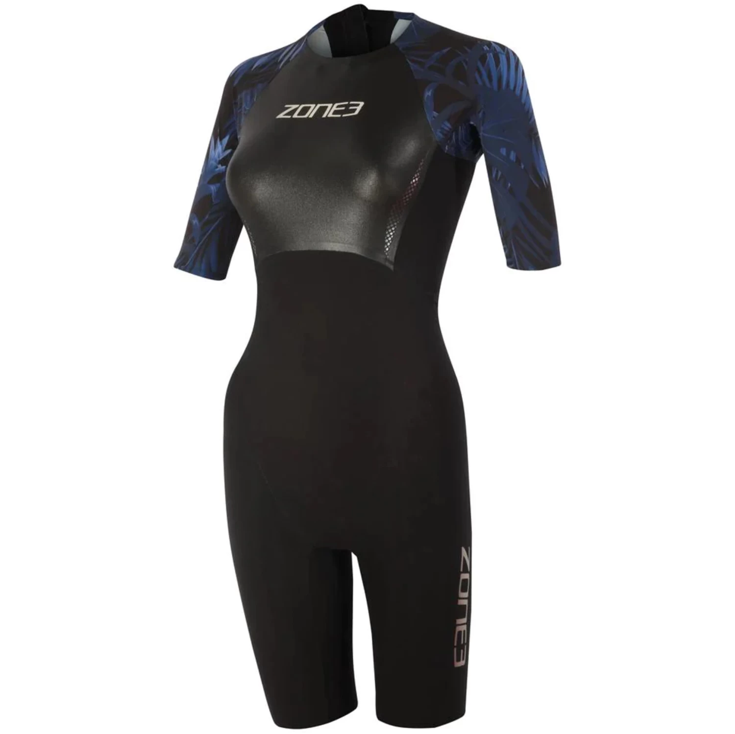 2024 Zone3 Mujer Tropical Palm Back Zip Shorty Swimskin SS21WWTC101 - Black / Blue 1 2024 Zone3 Mujer Tropical Palm Back Zip Shorty Swimskin SS21WWTC101 - Black / Blue