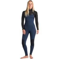 2024 C-Skins Mujer NuWave Surflite 4/3mm Back Zip Neopreno C-NSL43WBZ - Bluestone / Black / Saffron