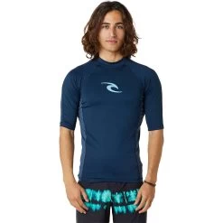 2024 Rip Curl Hombres Waves UPF Performance Chaleco De Lycra De Manga Corta 142MRV - Dark Navy