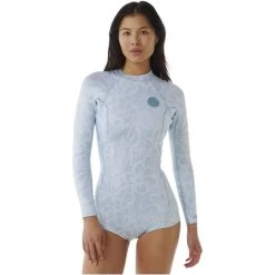 2024 Rip Curl Mujer G-Bomb 1.5mm Boyleg Back Zip Manga Larga Shorty Neopreno 131WSP - Blue