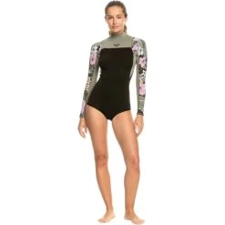 2024 Roxy Mujer Elite 1.5mm Manga Larga Front Zip Shorty Neopreno ERJW403064 - Anthracite Classic Pro Surf