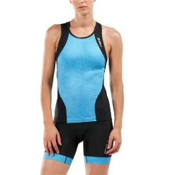 2019 2xu Mujeres Perform Tri Singlete Negro / Acuario Mesh Wt5536a
