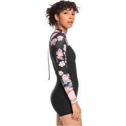 2024 Roxy Mujer Swell Series 2mm Manga Larga Back Zip Shorty Neopreno ERJW403054 - Anthracite / Paradise Found -Aqua Sport Tienda 43433 erjw403054 roxyw kvj6 frt2.2000x2000