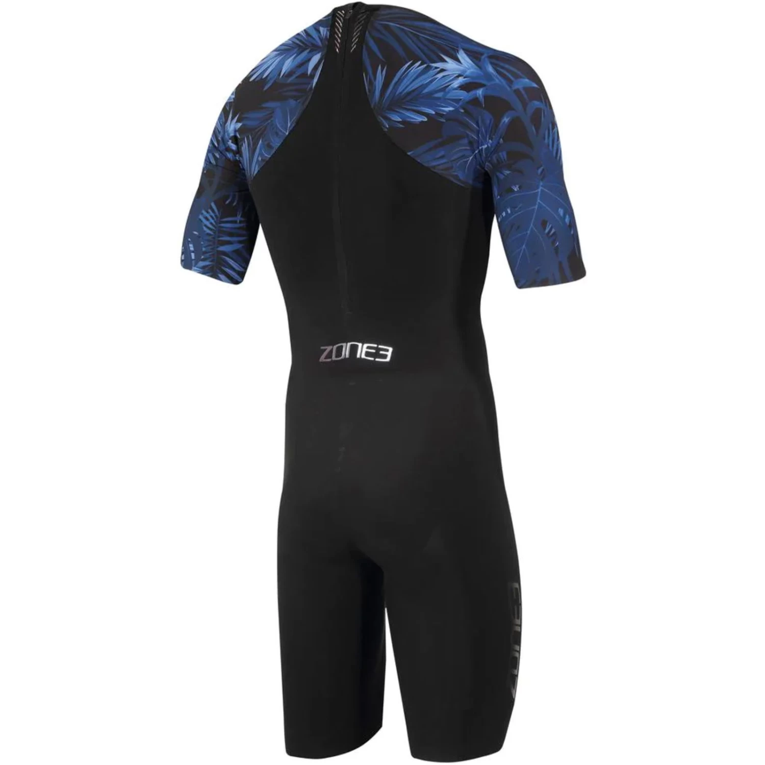 2024 Zone3 Hombres Tropical Palm Back Zip Shorty Swimskin SS21MWTC101 - Black / Blue 2 2024 Zone3 Hombres Tropical Palm Back Zip Shorty Swimskin SS21MWTC101 - Black / Blue - Imagen 2