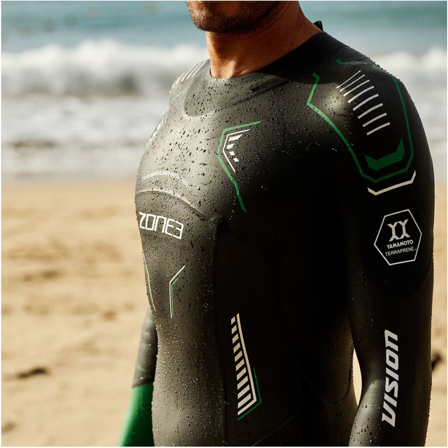 2024 Zone3 Hombres Terraprene Vision Back Zip Swim Neopreno WS24MVIS101 - Black / Forest Green 4 2024 Zone3 Hombres Terraprene Vision Back Zip Swim Neopreno WS24MVIS101 - Black / Forest Green - Imagen 4