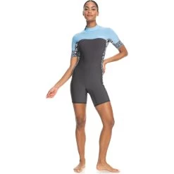 2024 Roxy Mujer Swell Series 2mm Back Zip Shorty Neopreno ERJW503027 - Jet / Boy Blue